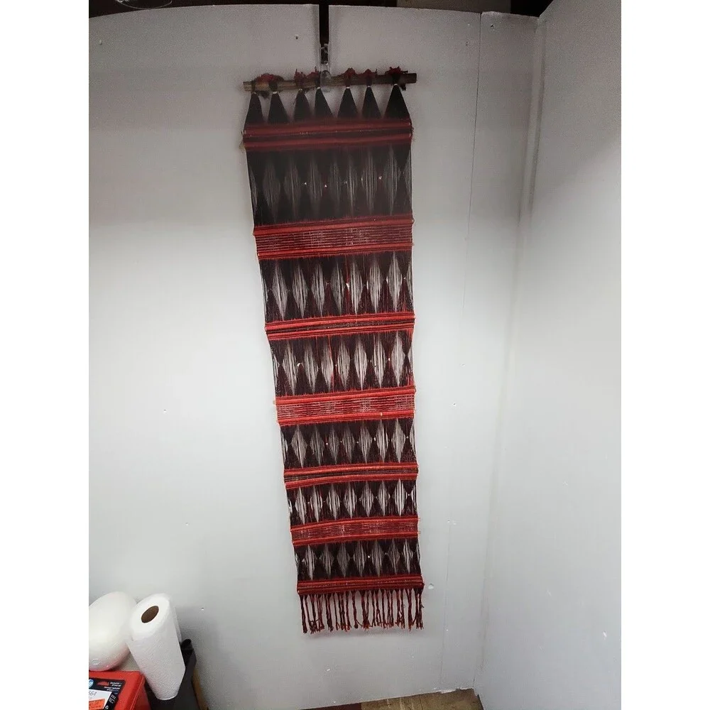 Vintage South American Macrame Woven Wall Hanging Natural Fiber Boho Hippy 1970s